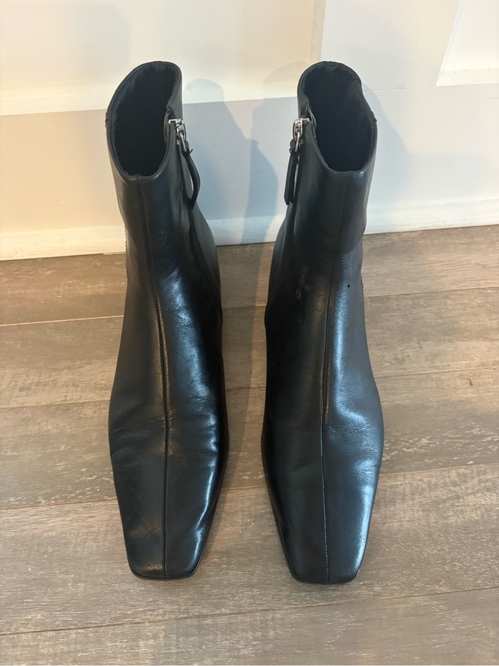 Mango Black Leather Square Toe Ankle Boots Side Zip EU 38 US 7.5/8